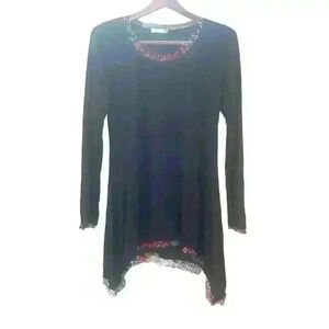 Chalet et ceci Asymmetrical Black Bamboo Tunic Top Size Small